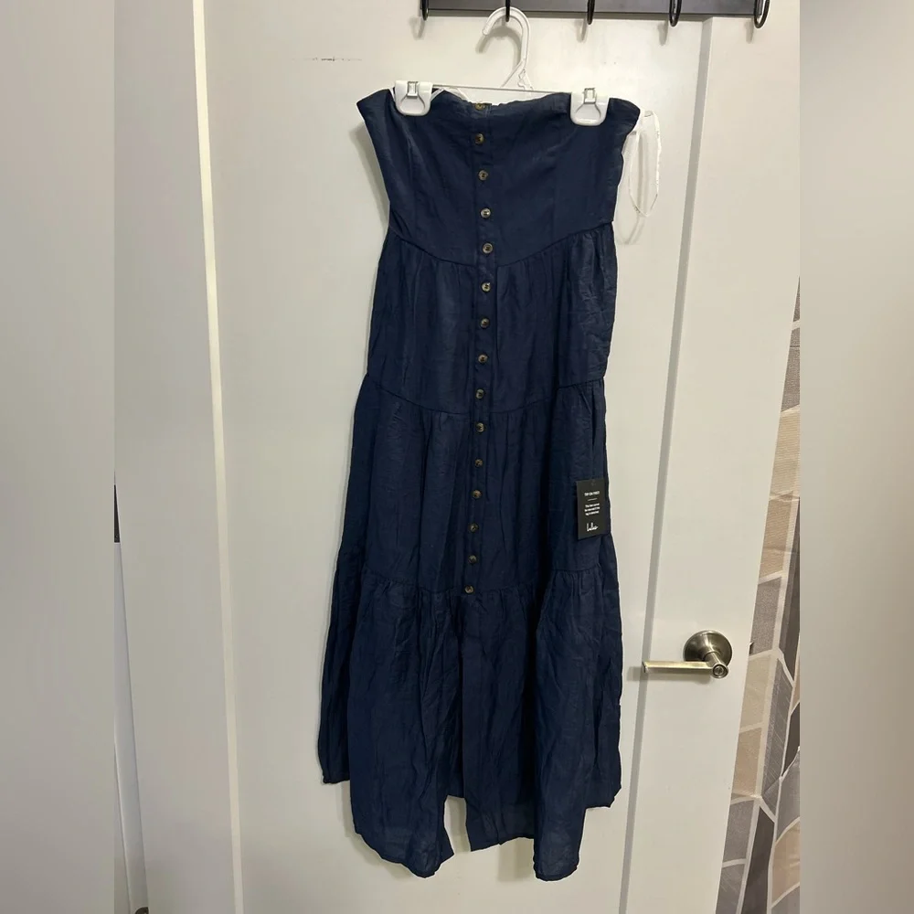 NWT Lulus Sweatness and Sunshine Navy Strapless Midi Dress - Picture 2 of 10